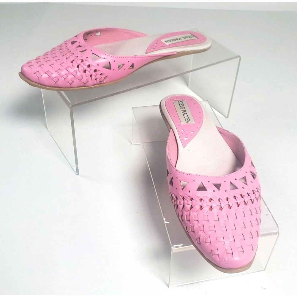 Vintage Steve Madden Women’s Mules Size 6.5 Pink Leather Woven Slip-on Y2K